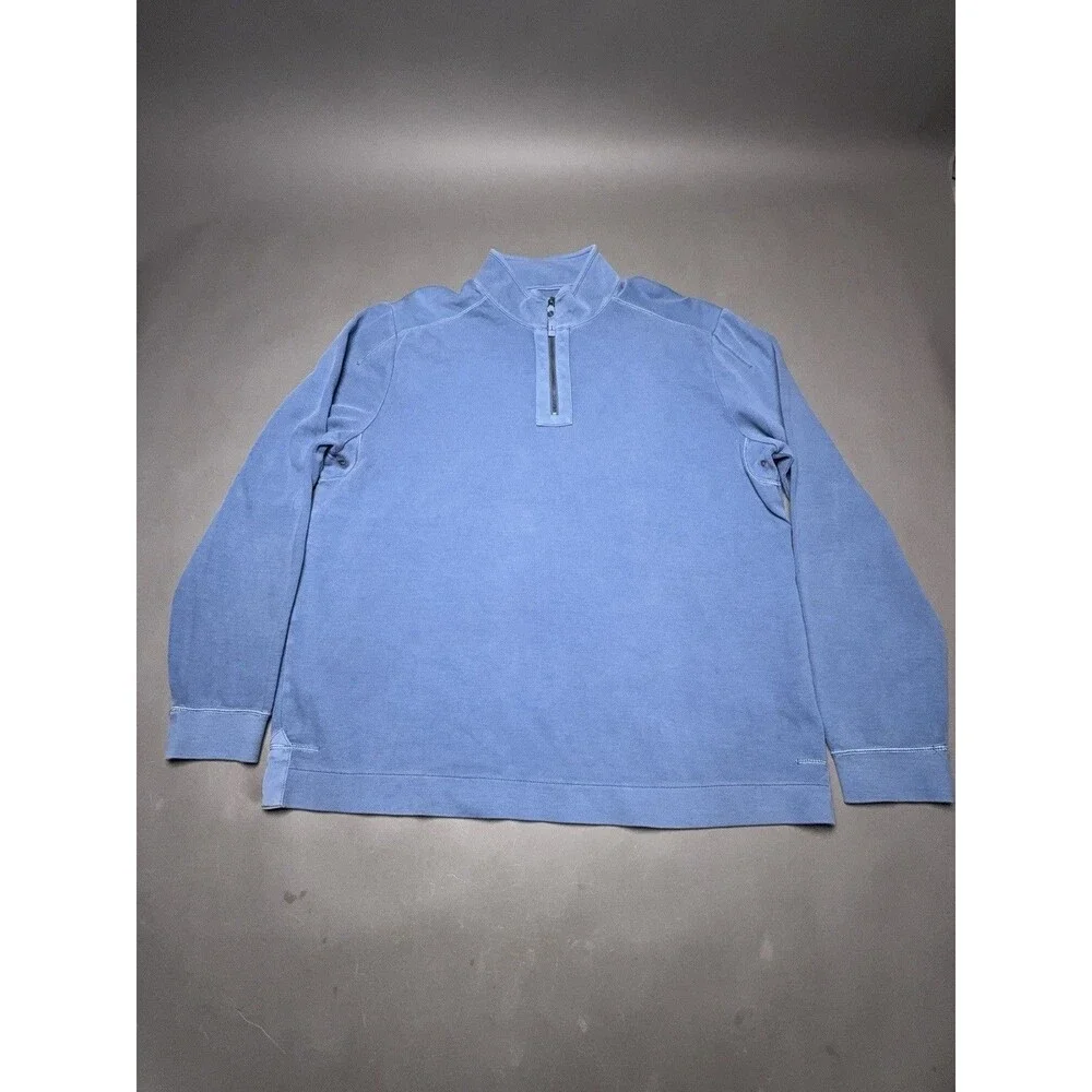 Tommy Bahama Jeans Perfect Fit Mens XL Blue 1/4 Zip Pullover Pima Sweater